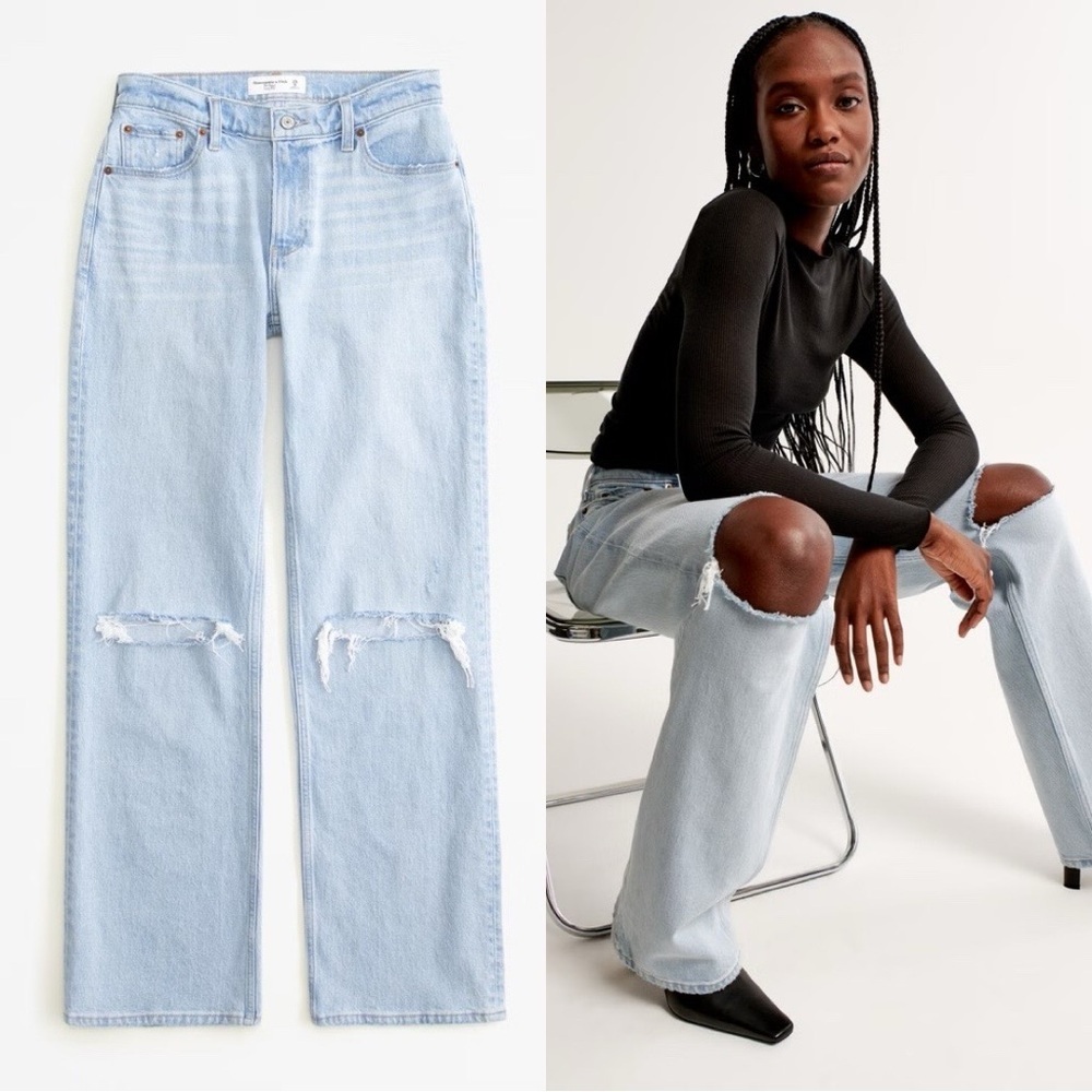 ABERCROMBIE & FITCH Curve Love Low Rise Baggy Distressed Jeans Sz 28 - Picture 5 of 5